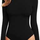 MANGOPOP Tank Top Body Suits Women Sexy Crew Neck Racerback Halter Ribbed Sleeveless Bodysuit for Women (Medium, 01-long Sleeve Black)