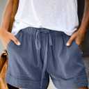 Acelitt Women Comfy Drawstring Casual Elastic Waist Pocketed Shorts,S-3XL (Blue, XXL)