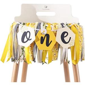 Bee Theme High Chair Banner for 1st Birthday - Happy Bee Day Decoration for Boys and Girls, Bumble Themed Party Decor