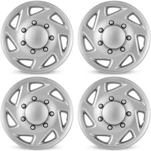16 Inch Hubcaps for 1992-2014 Ford E150 E250 E350 Van 8 Lug Steel Wheel, ABS Silver Wheel Covers Hubcap Replacement for 92-14 Ford E Series Van Set of 4