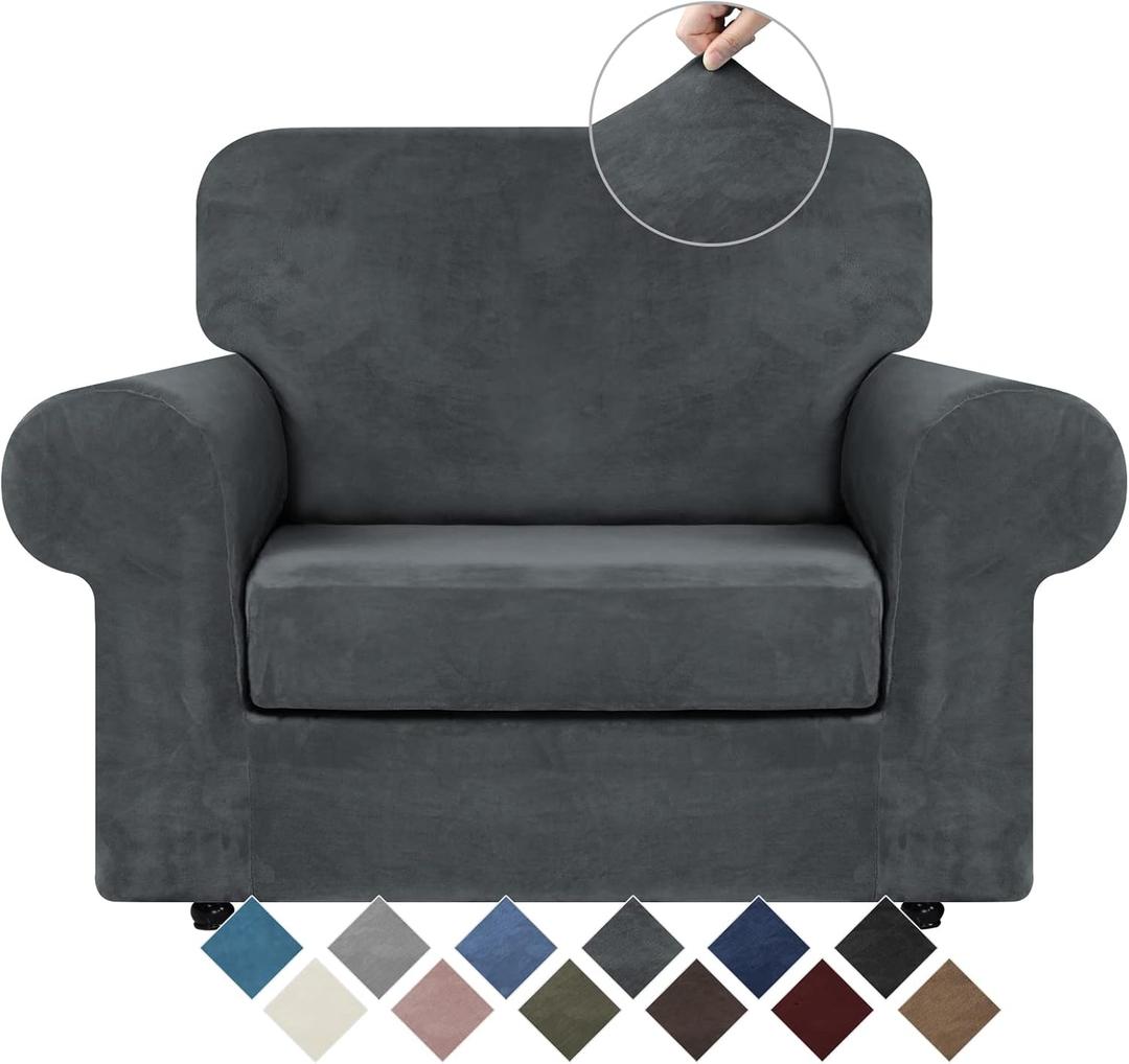 WEERRW Velvet Stretch Chair Sofa Slipcover - 2 Pieces Luxury Soft Velvet Plush Couch Cover Furniture Protector with Elastic Bottom for Pets, Machine Washable, Dark Gray, Small
 23"x32"