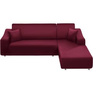 NAISI Couch Cover L Shape 2 Pieces Sofa Cover Soft Stretch Slipcovers with 2pcs Pillowcases Furniture Protector Sectional Couch Covers 3 Seater + 3 Seater(Burgundy)