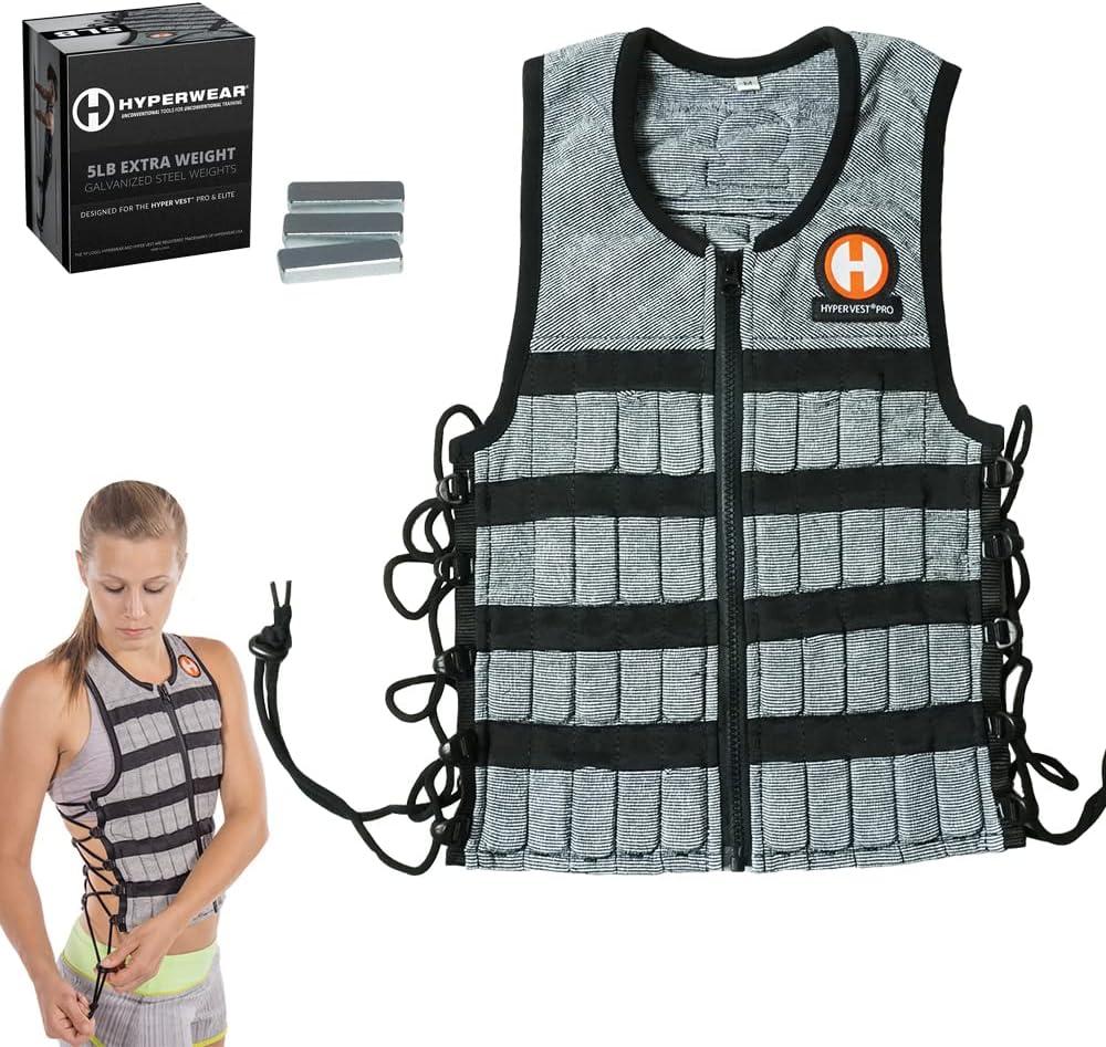 Hyperwear Hyper Vest PRO Weighted Vest Men and Weight Vest Women, Performance Stretch Wicking Fabric, Thin Adjustable Weighted Vest, Pre-loaded with Smallest Steel Weights for Weighted Vests (X-Large 10 lbs, Blk/Silver)
