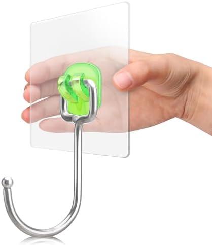 Antimbee Large Adhesive Hooks for Hanging, 20-Pack Heavy Duty Hooks 37 lb(Max), Wreath Door Hanger, Adhesive Wall Hanger fit Home, Bathroom, Kitchen, Office and Outdoor (Transparent Green)