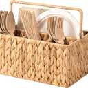 StorageWorks Hand-Woven Wicker Silverware Organizer - Water Hyacinth Cutlery Holder for Countertop with Handle (1-Pack)