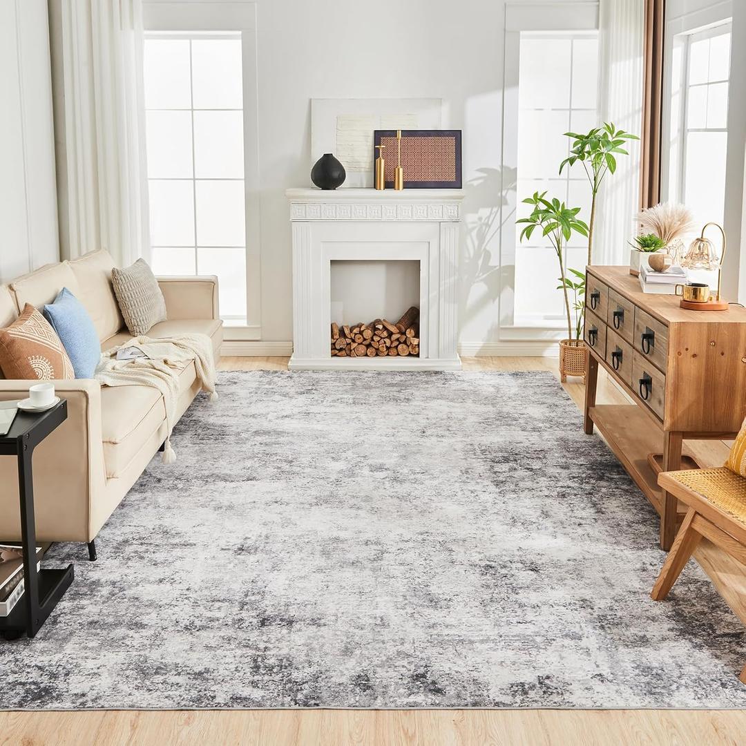 WITSHOCK 8x10 Area Rugs for Living Room : Machine Washable - Non Slip Modern Abstract Rug for Bedroom Under Dining - Stain Resistant for Household - Pet Owners (Grey) (Gray/White)