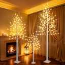 iBaycon 4FT 6FT and 8FT Birch Trees, Set of 3 Lighted Birch Tree LED Artificial Tree with 8 Modes Timer, Prelit Light Up Trees for Indoor and Outdoor Party Holiday Christmas Decorations (Warm White)
