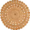 Hand Woven Braided Jute Rug - 5' Round - Reversible Farmhouse Dining Room Rug, Living Room, Bedroom, Kitchen - Natural Decorative Floor Boho Entry Area Rugs - 5ft Round Rug