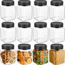 Nosiny 12 Pcs 24 oz Plastic Jars with Lids Airtight Food Containers Large Plastic Jars with Screw on Lids Refillable Kitchen Storage Containers for Dry Food, Coffee, Candy for Kitchen (Black)