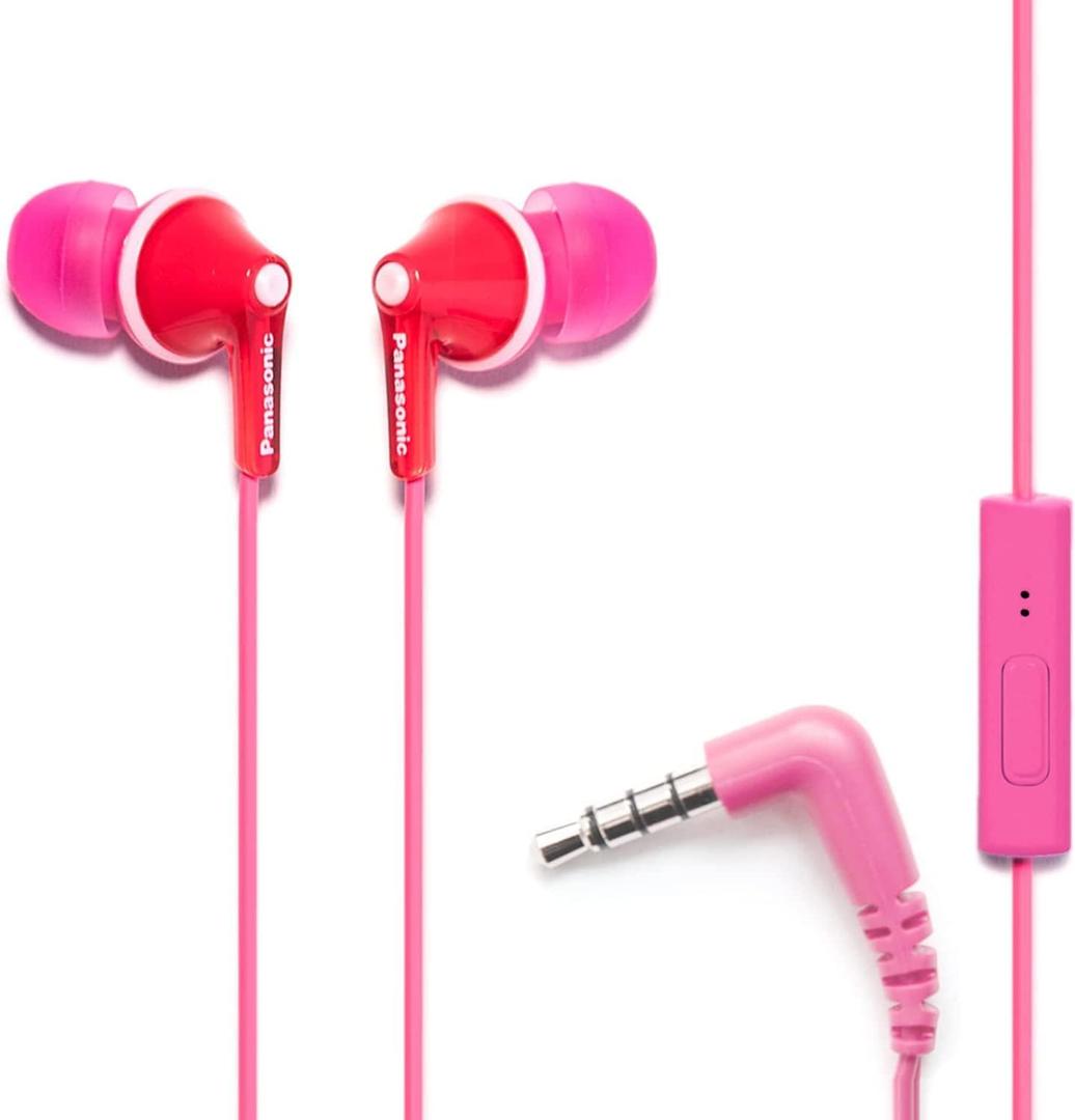 Panasonic ErgoFit Wired Earbuds With Microphone, 3.5mm Jack Wired Headphones with Mic and Call Controller, Ergonomic Custom-Fit Earpieces (S/M/L), for Phones and Laptops - RP-TCM125-P (Pink) Panasonic ErgoFit Wired Earbuds With Microphone, 3.5mm Jack Wired Headphones with Mic and Call Controller, Ergonomic Custom-Fit Earpieces (S/M/L), for Phones and Laptops - RP-TCM125-P (Pink)