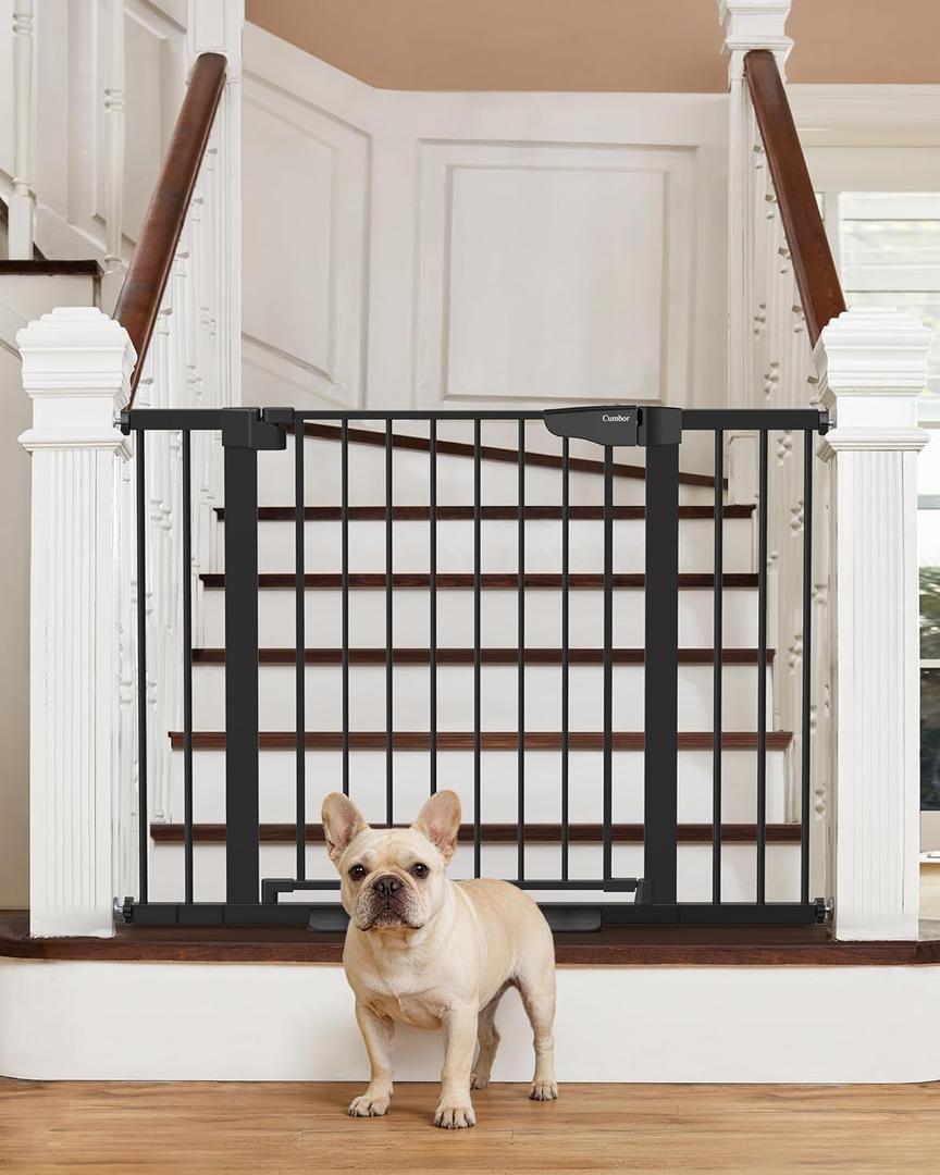 Cumbor 29.7-46" Baby Gate for Stairs, Mom's Choice Awards Winner-Auto Close Dog Gate for The House, Gifts for Mom, Easy Install Pressure Mounted Pet Gates for Doorways, Black