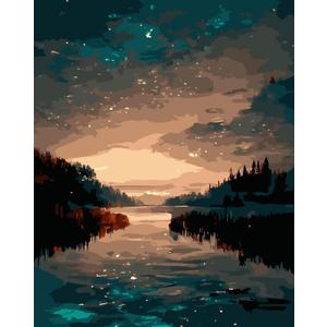 Paint by Numbers Kit for Adults Beginner,Starry Sky River Forest Paint by Number Kits Canvas Without Framed,DIY Acrylic Oil Painting Adults Paint by Numbers Kits for Home Wall Decor 16x20 Inch