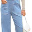 luvamia Jean Overalls for Women Loose Fit Baggy Wide Leg Bib Pocket Adjustable Straps Stretchy Denim Overall Jumpsuits (Medium, Azure Glow)