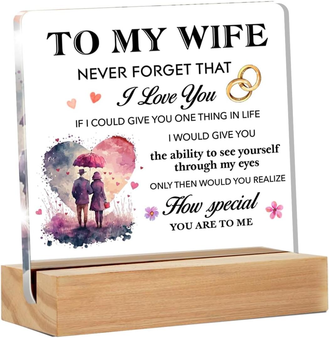 Romantic Gifts for Wife Christmas Birthday Valentine's Day Wedding, to My Wife Clear Acrylic Sign for Home, 4 x 4 Inches