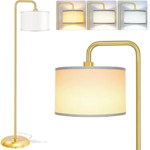 [Upgraded] LED Floor Lamp for Living Room, 3 Color Temperature Floor Lamp with Foot Switch Modern Standing Lamp Tall Pole Floor Reading Lamp for Bedroom, Study Room, Office, 9W Bulb Included, Gold