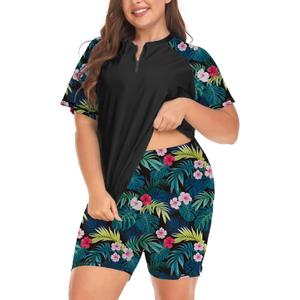 Inno Women's Plus Size 2 Piece Rash Guard Swimsuits Short Sleeve with Boyshorts UPF 50+ Surfing Swimwear (XXL)