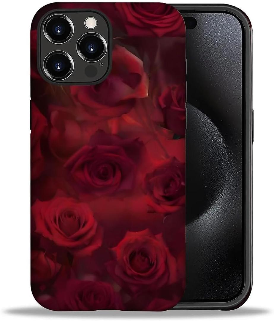 for iPhone 16 Pro Case,Femme Fatale Rose Pattern for Girl Women Boy Hard Hybrid Shell Shockproof Silicone Full Body Protective Case for iPhone 16 Pro