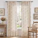 jinchan Amlie Linen Floral Curtains 84 inch Length Curtains for Living Room Bedroom Farmhouse Country Decor Drapes Light Filtering Window Treatment Back Tab Rod Pocket 2 Panels Taupe
