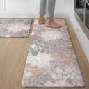 GENIMO Kitchen Mats for Floor, Kitchen Rugs Non Slip Washable Sets of 2, Waterproof Cushioned Anti Fatigue Mat, Floral Runner Rug for Laundry, Sink, Office, Home, 17.3"x47"+17.3"x30", Taupe Grey