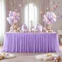 Lavender Tulle Tablecloth for 8 Foot Rectangular Table 8ft Light Purple Rectangle Table Cloth Wrinkle Free Tablecover with Tutu Skirt for Wedding Birthday Party Baby Shower Banquet Buffet Cake Event
