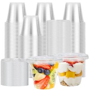 Lamosi 300 Pack 9 oz Clear Plastic Cups with Lids, Disposable Cups with No Hole Flat Lids, Ideal for Ice Cream, Cold Drinks, Fruit, Dessert, Yogurt Parfait