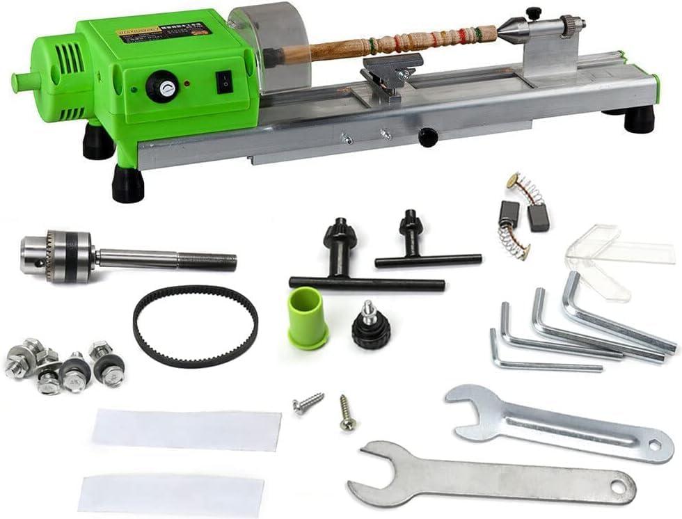 Compact Benchtop Wood Lathe, Mini Wood Turning Lathe with Variable Speed Control, All-in-One Woodworking Tool Kit for DIY Crafts, Beads, Pens, Small Projects Variable Speed, 580W, 100-5000r/min (Green)