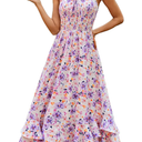 GRACE KARIN Women's 2025 Summer Boho Floral Printed Spaghetti Strap Tie Front V Neck Ruffle A Line Swing Beach Dresses Large