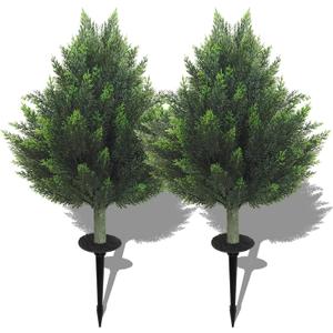 R's Ceder Artificial Topiary Cedar Tree 32 inch Faux Little Bush Cedar Tree UV Resistant Shrub Potted Artificial Plant for Outdoor Indoor Front Porch Garden (2 Pack)