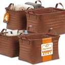 Hand Woven Baskets for Storage, 4Pcs Water-Resistant Wicker Baskets, Brown Wicker Storage Baskets for Shelves, Large Basket with Handle for Organizing, Clothes, Laundry, Blanket - Rectangular, Medium