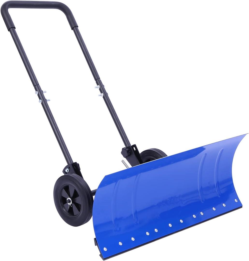 Ohuhu Snow Shovel for Driveway: 2026 Upgraded Heavy Duty Adjustable Angle Wheeled Metal Snow Shovels with 30"x12" Large Blade for Snow Removal, Snow Pusher with Wheels Efficient Remove Tool