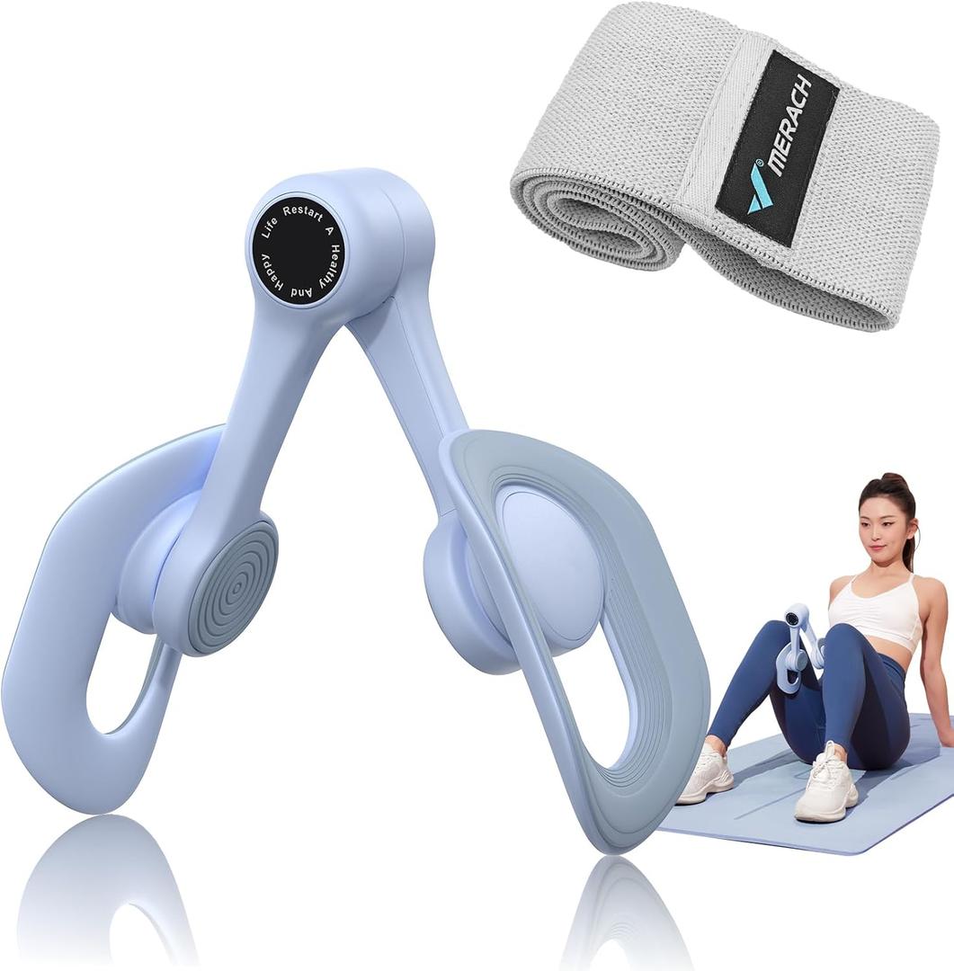 MERACH Thigh Trainer, Pelvic Floor Exercise Devices with Resistance Band, Inner Thigh Exerciser for Women, Home Fitness Equipment for Hip/Leg/Butt (Blue)