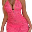 Avidlove Women Babydoll Lingerie Lace Chemise Halter Nightwear Teddy Dress (Small, Hot Pink)