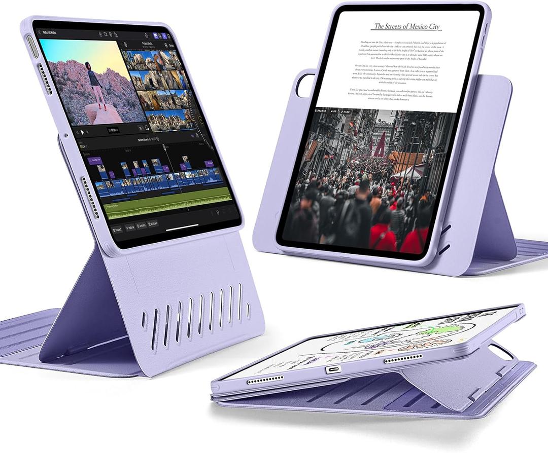 ESR for iPad Air 11 Inch Case M3/M2 (2025/2024), iPad Air 5th/4th Gen Case (2022/2020) 10.9 Inch, Removable Magnetic Cover, Adjustable Portrait/Landscape Stand, 9 Standing Angles, Light Purple