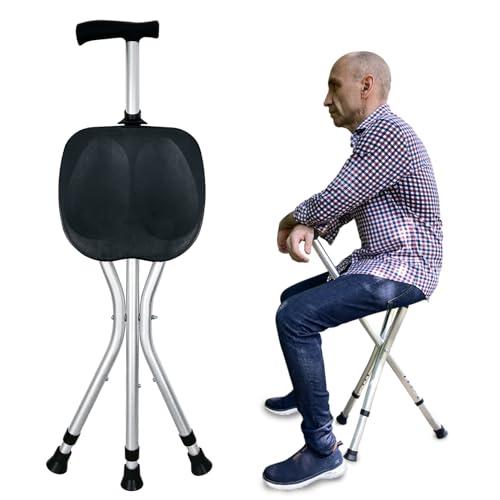 Honmido Portable Adjustable Folding Walking Cane with Seat Allows Durability While Walking and Convenience for Sitting, Alloy Crutch Chair, Anti-Slip Lightweight Walking Stick for Seniors (Black) Honmido Portable Adjustable Folding Walking Cane with Seat Allows Durability While Walking and Convenience for Sitting, Alloy Crutch Chair, Anti-Slip Lightweight Walking Stick for Seniors (Black)