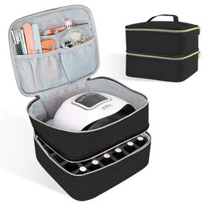 Nail Polish Organizer Holds 30 Bottles (15ml - 0.5 fl.oz) Double-layer Gel Nail Polish Kit Case, Nail Holder for Nail Lamp, Portable Nail Organizer and Storage for Nail Supplies (Black)