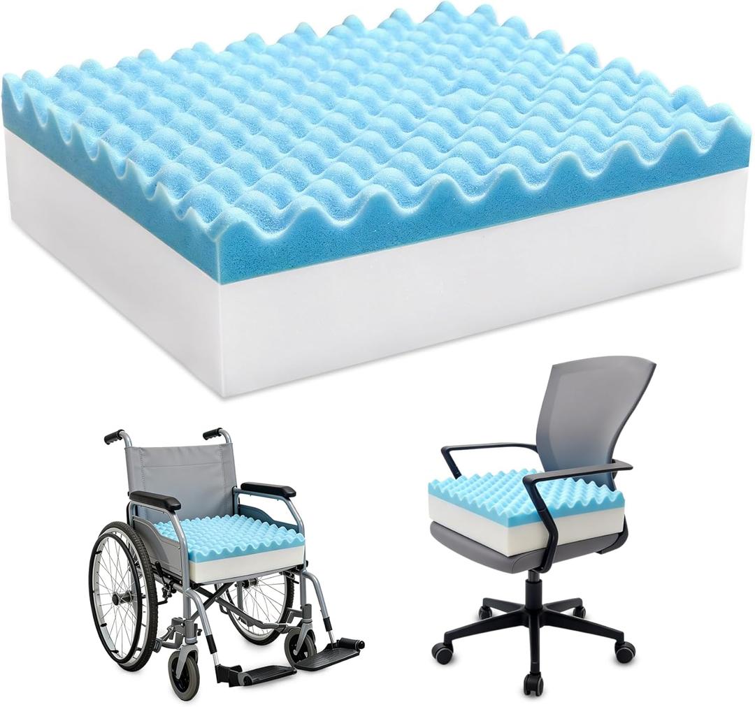 Egg Foam Crate Pad with High-Density Base for Long Sitting, Double Layer Design Disperse Pressure & Breathable Support 18"x16"x5" Seat Cushion for Office Chair Wheelchair Car Recliner(1 PCS)