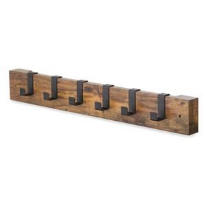 Wall Hangers, with Hooks, Metal Wood Hangers, Used as Decorative Hooks for Jackets, Bags, Towels, Hats (Black, 6-Hook)