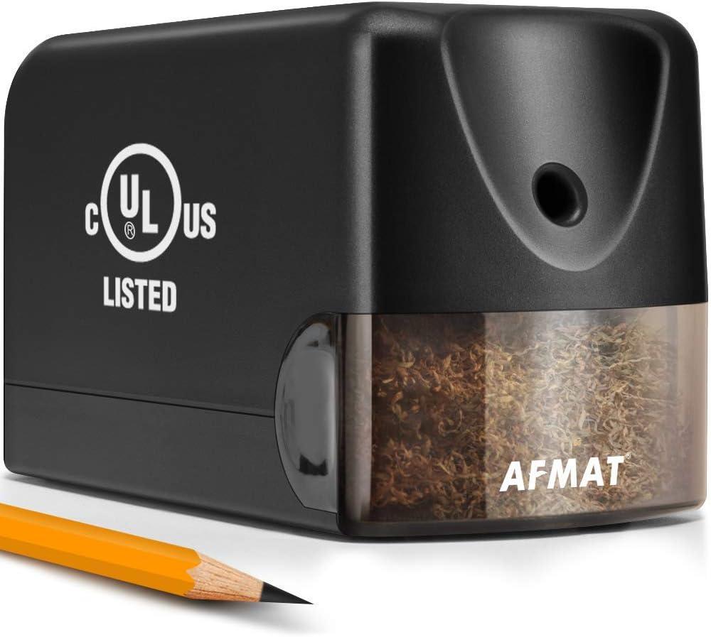AFMAT Electric Pencil Sharpener, Heavy Duty Classroom Pencil Sharpeners for 6.5-8mm No.2/Colored Pencils, UL Listed Industrial Pencil Sharpener w/Stronger Helical Blade, Model S230(Item No. PS13) (Black)