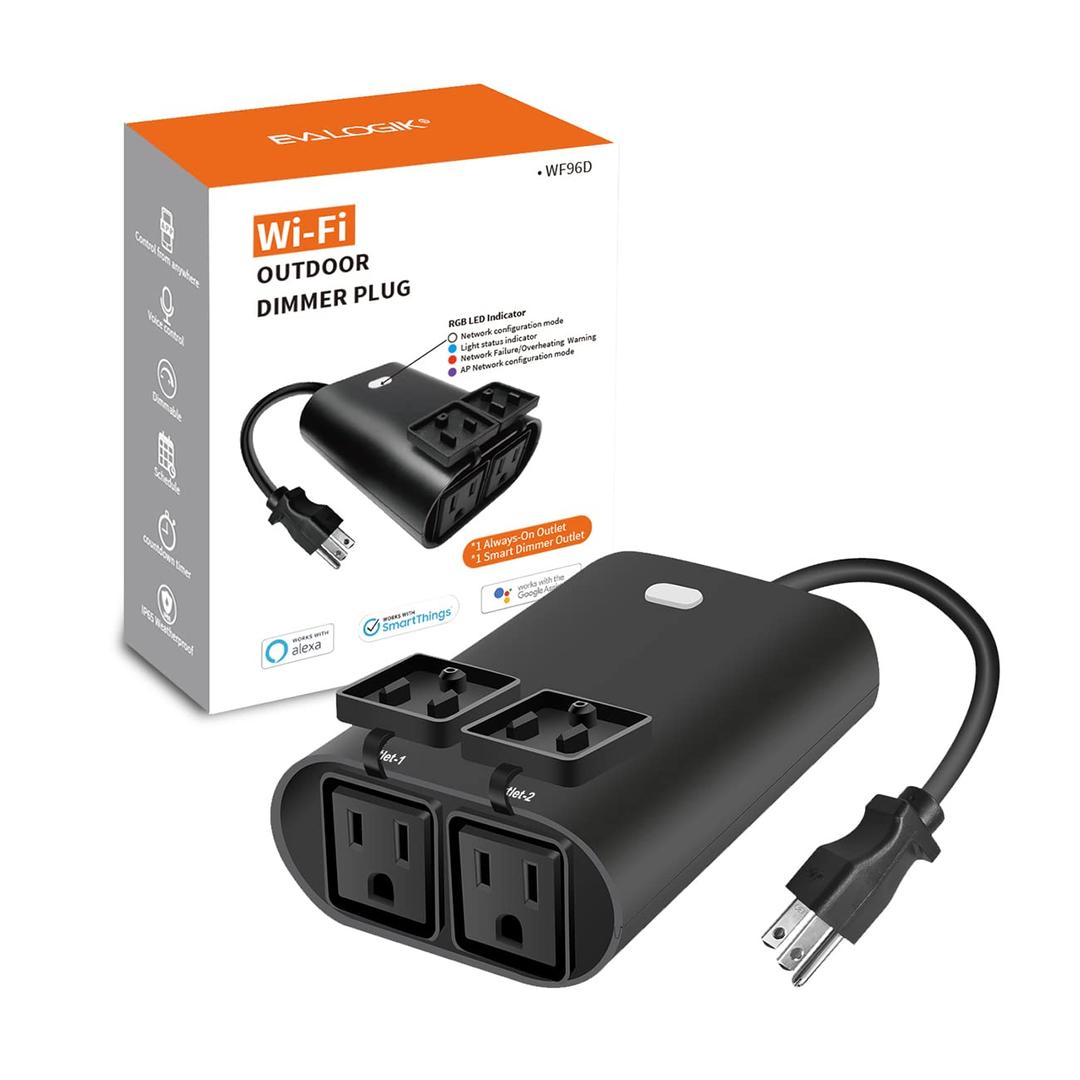 Outdoor Smart Dimmer Plug WiFi Light Outlet Compatible with Alexa and Google Home, Max 15 Amp, IP65 Waterproof for Dimmable Lights (WF96D)