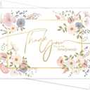 Honeyplum Wedding Thank You Cards - Bulk 48 Card Set - Floral Design With Stylish Envelope Printing - Sized 3.5 x 5 Inches
