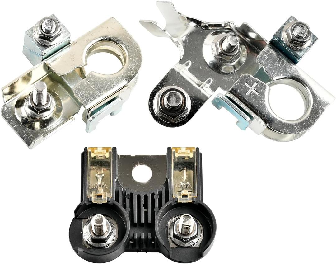 Battery Fuse and Positive & Negative Battery Terminal Clamps Compatible with Ford F-150 2011-2014 Replace AL3Z-14526-AA BT4Z-14450-AA BT4Z-14450-BA