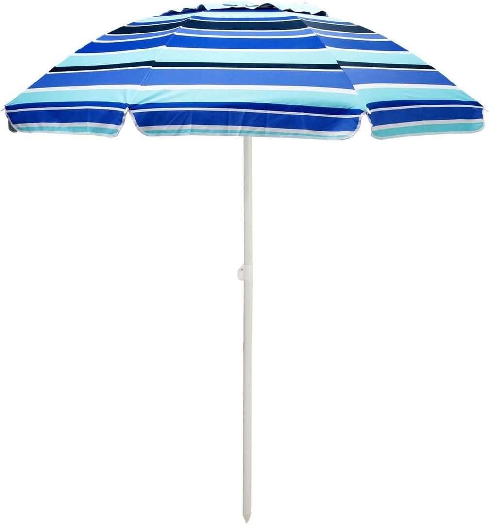 SUNNYFEEL Beach Umbrella 6ft, Portable Outdoor Umbrellas with Carry Bag Sand Anchor Push Button Tilt Pole UPF50+ UV Protection Windproof Sunshade Parasol for Beach, Patio, Yard, Garden (Blue)