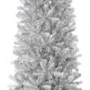 Glitzhome 7.5ft Silver Tinsel Artificial Christmas Tree w/Easy Assembly Metal Stand Artificial Fir Christmas Tree Holiday Decoration