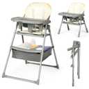 Cowiewie 2-in-1 Fold High Chair for Babies and Toddlers, Convertible Compact Highchair for Dining Table with Removable Tray, Water Resistant Cushion and Harness(Grey)