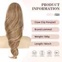 Lommel Ponytail Extension 18Inch Claw Clip Ponytail Extension Brown with Golden Highlights Wavy Curly Claw Clip in Ponytail Hair Extensions, Natural Fake Ponytail Synthetic Hairpiece for Women