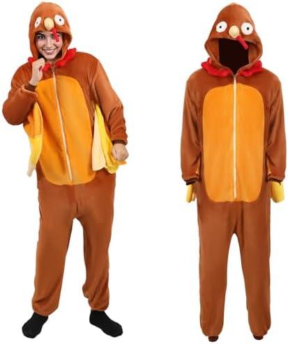 nezababycos Adult Turkey Onesie Costume Turkey Pajamas Outfit Funny Animal Suit for Women Men Thanksgiving Halloween XL