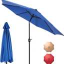 DUMOS 9FT Outdoor Patio Umbrella with Push Button Tilt and Crank, Table Umbrellas 8 Sturdy Ribs Waterproof for Pool,Market, Terrace, Beach, Outdoor Restaurant Blue (New Blue)