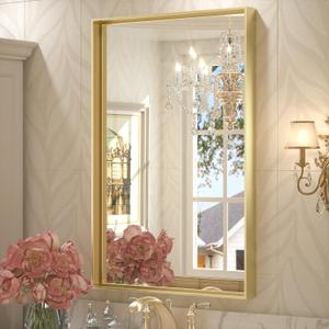 Keonjinn 16 x 24 Inch Gold Bathroom Mirror for Vanity, Rectangular Wall Mirror Aluminum Alloy, Metal Frame Rectangle Modern Farmhouse Mirrors, Square Corner Framed Mirrors(Horizontal/Vertical)