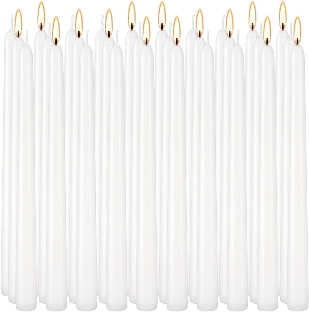 30 Pack 10 inch White Taper Candles, 7-7.5 Hour Burn Time,Unscented Dripless and Smokeless, Elegant Premium Quality Dinner Candle for Home Dcor, Restaurant, Wedding, Party Candlesticks