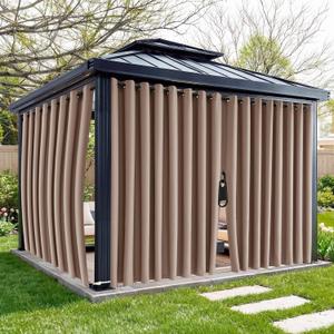 RYB HOME Fade-Resistant Extra Wide Outdoor Curtains for Patio Waterproof with Zipper Back Tab Bottom, Windproof Sun Blocking Privacy for Gazebo Porch Pergola, Mocha, W 110 x L 84, 2 Panels